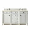 James Martin Vanities Bristol 60in Double Vanity, Bright White w/ 3 CM Eternal Marfil Quartz Top 157-V60D-BW-3EMR